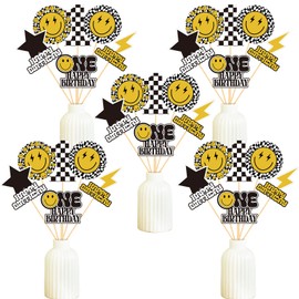 Ctosree 30 Pcs One Happy Dude Birthday Party Centerpiece Sticks Smile Face Birthday Table Toppers Happy Birthday Centerpieces for Tables Hippie Groovy First Birthday Party Decoration for Kids Birthday