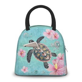 Sea Turtle Lunch Box for Woman Ocean Animal Reusable Lunch Box Tote Bag with Front Pocket Leakproof Insulated Cooler Organizer for Work Picnic Beach Hiking Road Trip Turtle Lover Gifts
