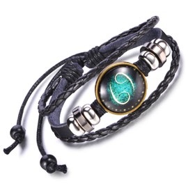 Feilok Elegant 12 Constellation Unisex Adjustable Bracelets Alloy Leather Beads Rope Bracelet Bangle Colour: Black and Blue, Stainless Steel