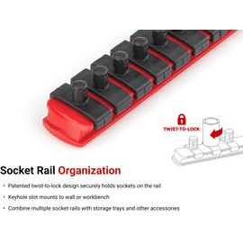 TEKTON 1/4 Inch Drive x 8 Inch Socket Rail, 13 Clips (Red) | OSR01113 | Made in USA