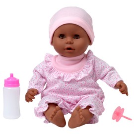DOLLSWORLD from Peterkin | Little Treasure | 38cm doll with sleeping eyes, bottle and dummy with pretty pink outfit | Dolls & Accessories | Ages 18m+