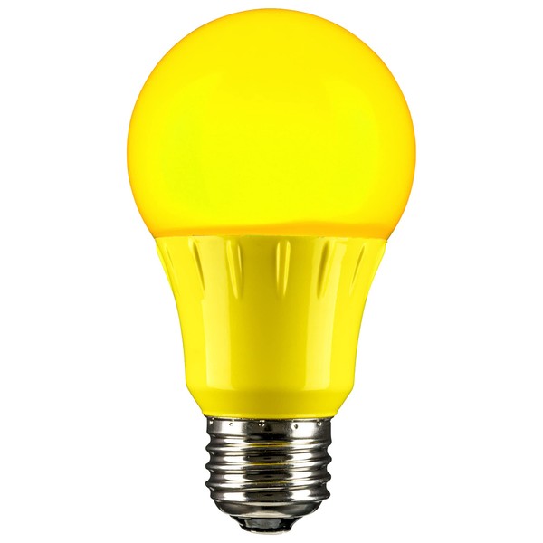 Sunlite 80144 LED A19 Colored Light Bulb, 3 Watts (25w Equivalent), E26 Medium Base, Non-Dimmable, UL Listed, Party Decoration, Holiday Lighting, 1 Count, Yellow
