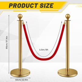 Ferraycle Ferraycle 4 Pcs Stainless Steel Stanchion Post Queue 5 ft Velvet Carpet Ropes and Pole Crowd Control Barriers Grand Opening Casino Theme Party Decorations 360 Photo Booth Accessories (Gold)