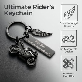 JEWSUN Llavero seguro para motocicleta con dije de ala de ángel de la Llavero de regalo para hombres, motociclista, novio, marido, llavero de motocicleta negro, regalo para amantes de la