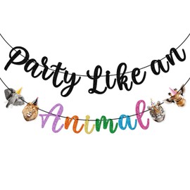 Firefairy Party Like an Animal Banner, Pre-strung Safari Animal Birthday Banner, Jungle Theme Party Animal Birthday Decor, Animal Birthday Party Decorations