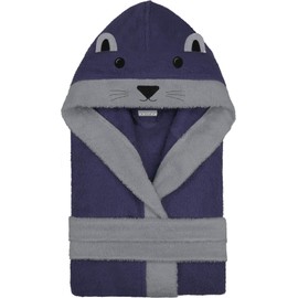 normani Children's Bathrobe Made from 100% Organic Cotton with Hood | With or without Animal Embroidery, Purple / Otter