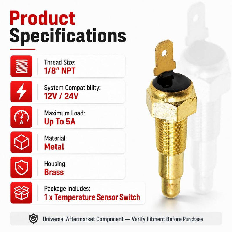 Engine Cooling Fan Temperature Sensor Switch 1/8"NPT,180F On - 165F