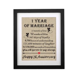SUNBMO Framed 1st Anniversary Burlap Print Gifts for Couple 1st Wedding Anniversary ...