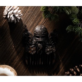 Viking beard wooden comb Odin,Norse mythology,scandinavian gods, Wooden carving mystery decoration, Altar crafts, Creative tabletop decoration, Viking Gift for Bearded Men (Black)