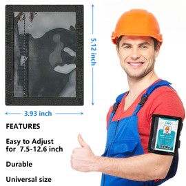 2 Pieces Arm ID Badge Holder Adjustable Black Armband Badge Holder Waterproof Ski Pass Holder Motorcycle ID Card Holder with Sticker Pouch Double Elastic Straps