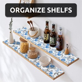 FIFTY FEET 12X120 Inch Shelf Liner for Kitchen Cabinets, PVC Drawer Liner for Dresser Non-Slip Bathroom, Non-Adhesive Cabinet Liner Washable (Blue Floral)(1 Roll)