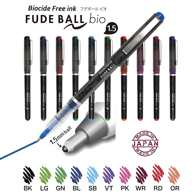 OHTO Fude Ball Bio 1.5 Rollerball Pen, Ultra-Bold 1.5mm, Water-Based