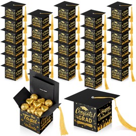 TaoBary 30 Pcs Graduation Cap Candy Box 2026 Graduation Decorations Party Favors Gifts Grad Cap Box with Tassel for Candy Chocolate Biscuit Supplies(Black)