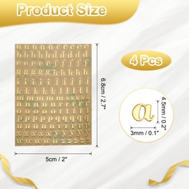 uxcell 4 Sheets Letter Stickers 0.18" 3D Mini Letter Sticker Metal Self Adhesive Alphabet Stickers for Scrapbooking DIY Poster Craft Wall Doors Sign Decor(Gold, Lowercase)