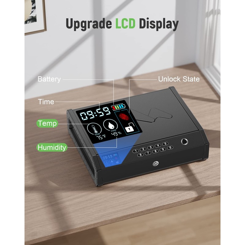 HOLEWOR Gun Safe, Biometric Safes for Pistols with LCD Display