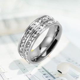 Yimofy Cubic Zirconia Love Rings for Women 18K Gold Plated CZ Diamond Wedding Band Ring (Double-row cz Silver Size 9)