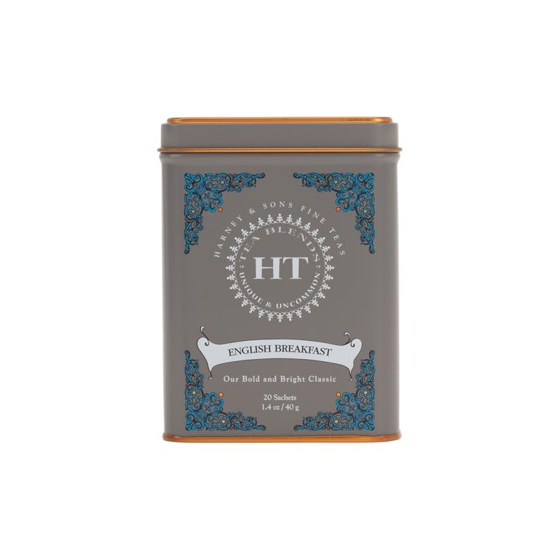 Harney & Sons English Breakfast Tea, Caffeinated, 20ct sachet tin,