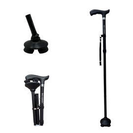 DEMERGY® Folding Stick, Extendable Stick, 5 Levels Height Adjustable, Lightweight Portable Travel Stick with Strap and T-Handle for Elderly and Disabled, Swivel Base