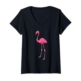 Womens Cute Flamingo Bird Pink Flamingo V-Neck T-Shirt