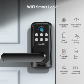WiFi Smart Lock: Hornbill Keyless Entry Door Lock with Handle, APP Remote Keypad Fingerprint Code Unlock, Auto-Lock, Suitable for Home/Office/Rental/Hotel