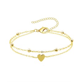 NOMOKOS Anklets for Women, 14K Gold Heart Charm Chain Anklets Set, Layered Summer Beach Foot Anklet Bracelets, Gold Jewelry for Women Teen Gift