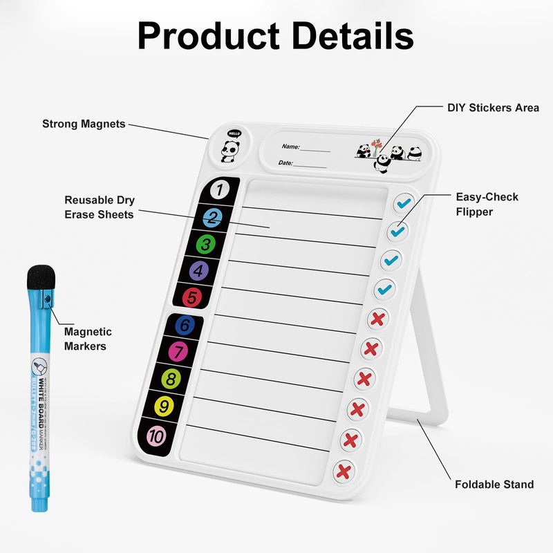 Magnetic Chore Chart for Kids, ADHD Task Tracker Easy-Check Routine