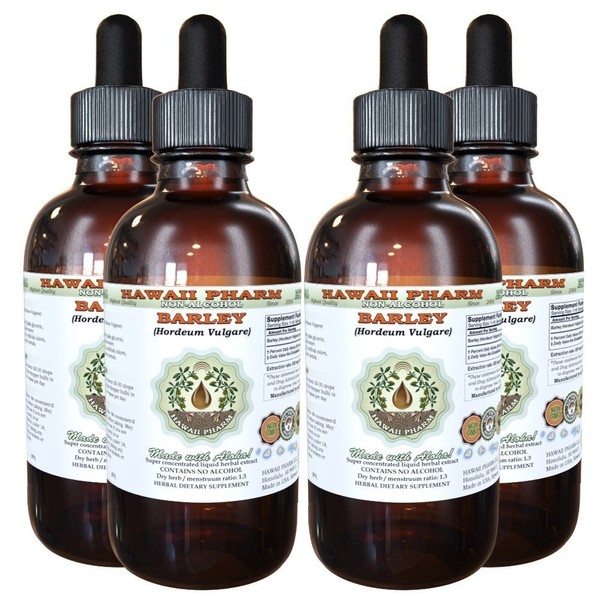 Barley Alcohol-Free Liquid Extract, Organic Barley (Hordeum vulgare) Dried Grass Glycerite Hawaii Pharm Natural Herbal Supplement 4x4 oz