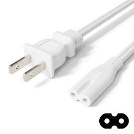 THE CIMPLE CO Figure 8 Power Cord (2 Prong) with Copper Wire Core - Non Polarized for Satellite, CATV, Game Systems, and More - NEMA 1-15P to C7 C8 / IEC 320 - UL Listed - White (2.4 Meter)