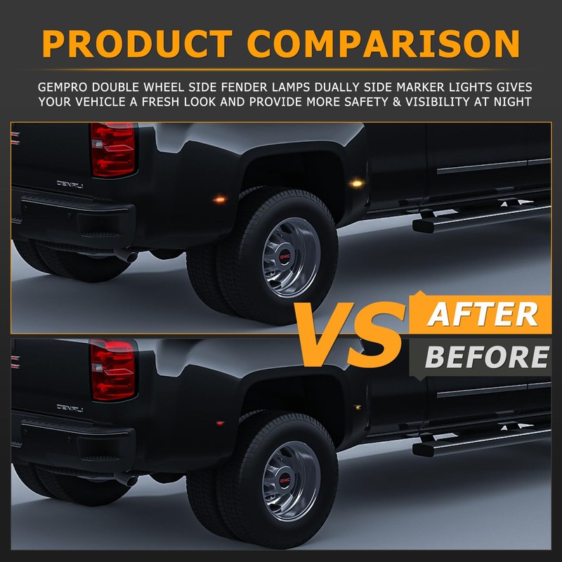 Gempro LED Dually Fender Side Marker Lights for 2015-2023 Chevy