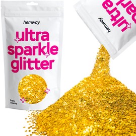 Hemway Premium Ultra Sparkle Glitter Multi Purpose Metallic Flake for Arts Crafts Nails Cosmetics Resin Festival Face Hair - Gold - Extra Chunky (1/24" 0.040" 1mm) 100g / 3.5oz