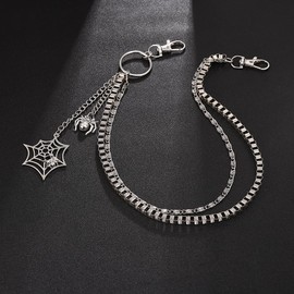 Gothic Spider Web Chain Belt, Metal Biker Jeans Pants Chain, Punk Rock Style Waist Accessory