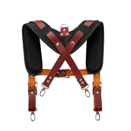 Bovino Leather Fully Adjustable Tool Belt Suspenders – Padded Straps with Quick-Release Clips, 4 Detachable Loops, Convenient Pockets – Ultimate Comfort & Support for Construction and Work Belts