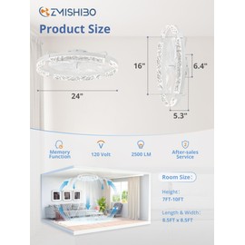 ZMISHIBO Ceiling Fans with Lights | 24 inch Low Profile Ceiling Fan with Light and Remote | 3CCT Dimmable Modern Flush Mount Bladeless Fan Light with High Airflow for Living Room Bedroom Kitchen