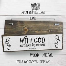 Christian Wall Art - With God All Things Are Possible Wall Décor – Beautiful Bible Verse Modern Farmhouse Wall Art – Wood and Metal With God All Things Are Possible Door Sign