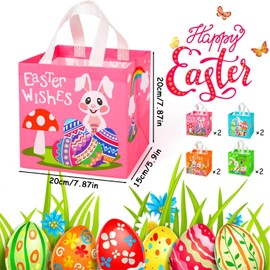 DERAYEE 8 x Easter Egg Hunt Bags with Handles, Bunny Carrot Chick Egg Bags, Easter Treat Bags, Multifunctional Non-Woven Easter Bags for Wrapping Gifts, Egg Hunt, Party Accessories
