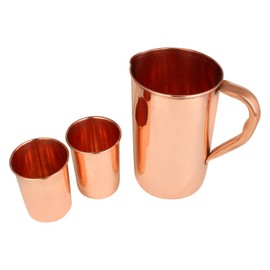 Zap Impex ® Pure Copper Pitcher Jug with Two Copper Tumbler Glasses for Ayurveda Healing