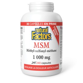 Natural Factors MSM (Methyl-sulfonyl-methane), 1000 mg, 240 capsules BONUS, Relieves Joint Pain, 30 FREE capsules