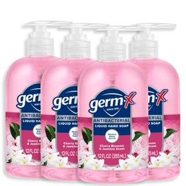 Germ-X Germ-X Antibacterial Hand Soap, Moisturizing Liquid Hand Wash for Kitchen or Bathroom, pH Balanced & Dermatologist Tested, Jasmine & Cherry Blossom, 12 oz Pump Bottle (Pack of 4)