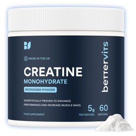 Bettervits Bettervits Creatine Monohydrate Powder | Ideal for Muscle Growth & Recovery - Unflavoured Creatine 5g | 100% Pure Micronised Creatine Powder | Supports Strength Performance | 60 Servings
