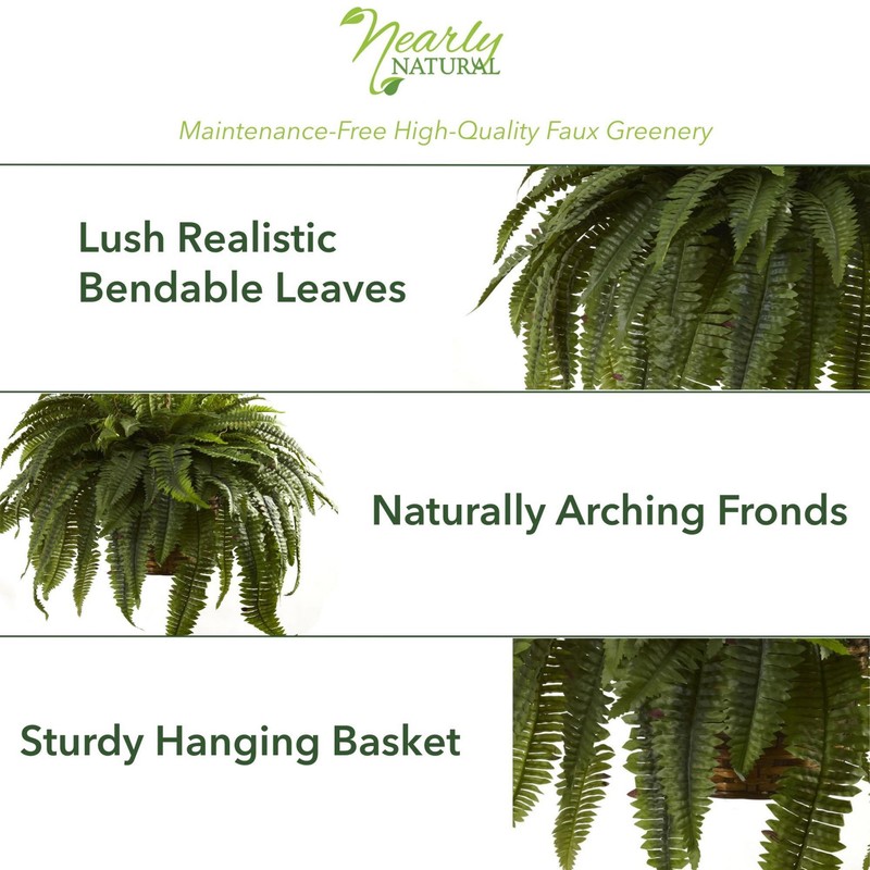 Nearly Natural 6788 Double Giant Boston Fern Hanging Basket,Green