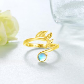 Feijiesi Dragon Ring for Women 925 Sterling Silver Moonstone Dragon Open Ring Dragon Jewelry Gifts for Women (Gold), Sterling Silver, Moonstone