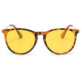 YUELUQU Polarised Retro Round Sunglasses Women Men UV400 Protection Ultralight Frame, Leopard/Yellow