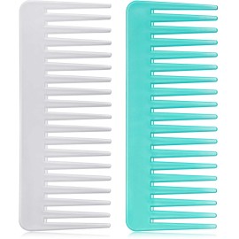 Patelai Wide Tooth Comb Large Hair 2 Count (Pack of 1), White, Cyan