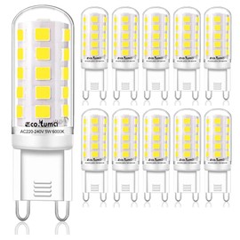 Eco.Luma G9 LED Bulb, Cool White 6000K - 5W Equivalent to 40W 33W 28W G9 Halogen, 420LM, AC220-240V, Flicker-Free, Non-dimmable, Pack of 10