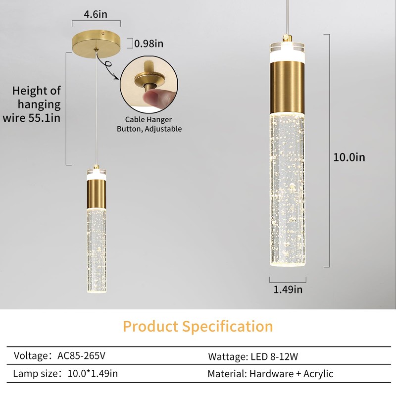 3 Pack Modern Kitchen Island Pendant Lights, Gold Bubble Crystal