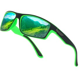 WASAIKKU Polarized Sunglasses for Men Women UV400 Protection Sports Sun Glasses Outdoor Driving Fishing Golf Mens Sunglasses (Black Frame With Blue Green Lens)