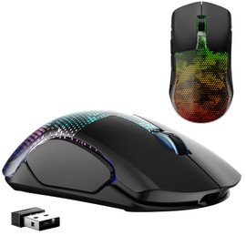 FFJ Master02 Wireless Gaming Mouse, 12000 DPI, Tri-Mode 2.4G/USB-C/Bluetooth 5.3 Gaming Mouse, Python Skin Texture RGB Backlit, 6 Programmable Buttons, 75Hr Battery Life for PC, Mac, PS5, XBOX - Black