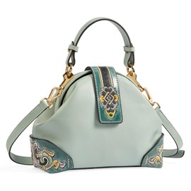 ZHIYONG Shoulder Bags for Women, Genuine Leather Shoulder Bag for Women Hand Carved Painted Leather Clutch Saddle Bag with 2 Removable Strap Cute Hobo Tote Handbag Purse (Blue)