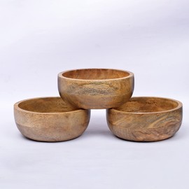 Samhita Mango Wood Round Bowl Set of 3 Perfect for Dips Sauce, Nuts, Appetizers, Desserts,. Looks Absolutey Beautiful with Your Kitchen Setting. (12.7cm x 12.7cm x 5.08cm)