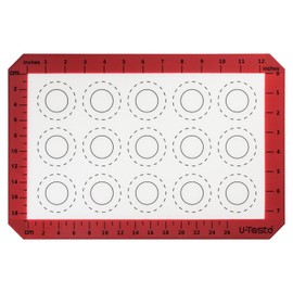 Alfombrilla de macaron resistente al calor de 446ºF: alfombrilla de silicona antiadherente de 14.2 x 9.4 pulgadas, forro de hoja de galletas reutilizable con mejora de borde y medición de círculo para